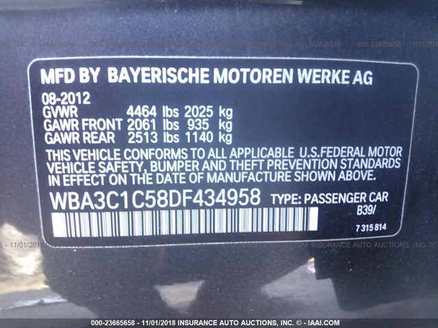 WBA3C1C58DF434958 - 2013 BMW 328 I SULEV GRAY photo 9