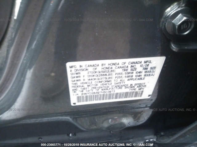 2HNYD28497H503973 - 2007 ACURA MDX TECHNOLOGY GRAY photo 9