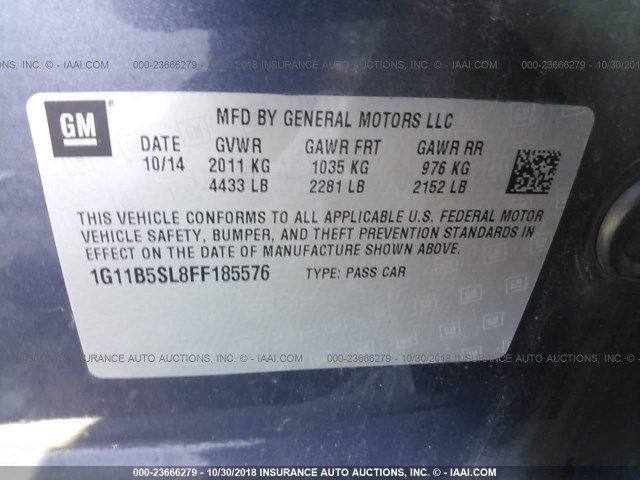 1G11B5SL8FF185576 - 2015 CHEVROLET MALIBU LS Mavi foto 9