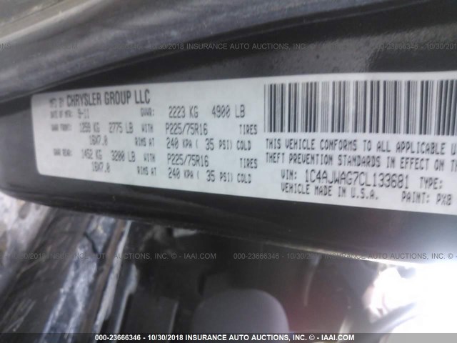 1C4AJWAG7CL133681 - 2012 JEEP WRANGLER SPORT 黑色 照片 9