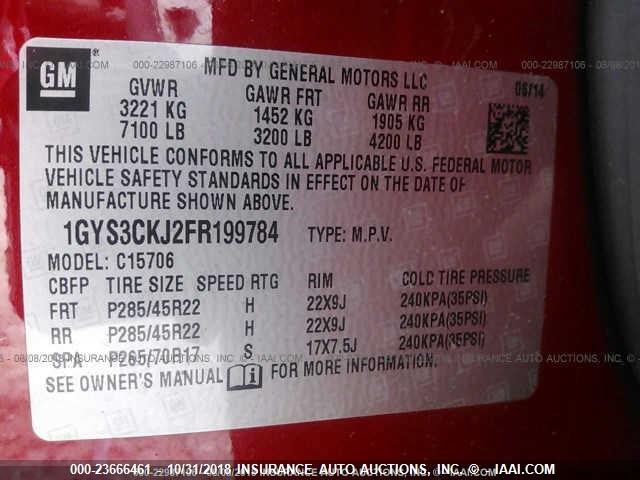 1GYS3CKJ2FR199784 - 2015 CADILLAC ESCALADE PREMIUM RED photo 9