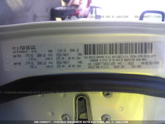 1C6RR7TT0KS511072 - 2019 RAM 1500 CLASSIC SLT Plata foto 9