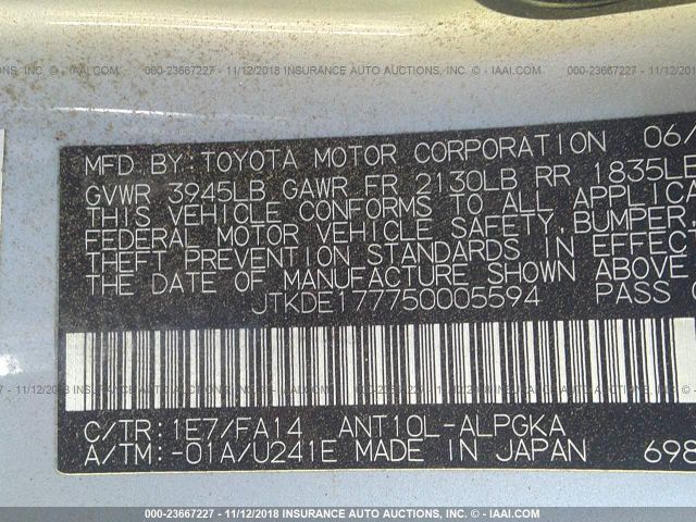 JTKDE177750005594 - 2005 TOYOTA SCION TC Gümüş foto 9