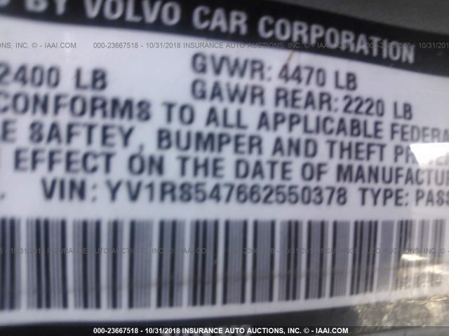 YV1RS547662550378 - 2006 VOLVO S60 T5 SILVER photo 9