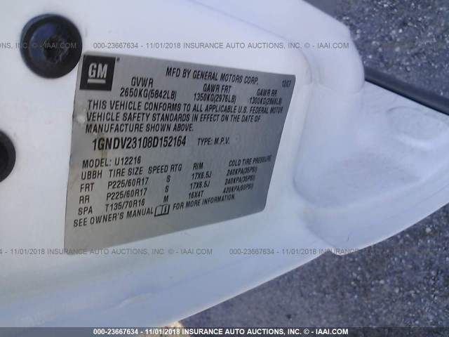 1GNDV23108D152164 - 2008 CHEVROLET UPLANDER LS Ağ foto 9