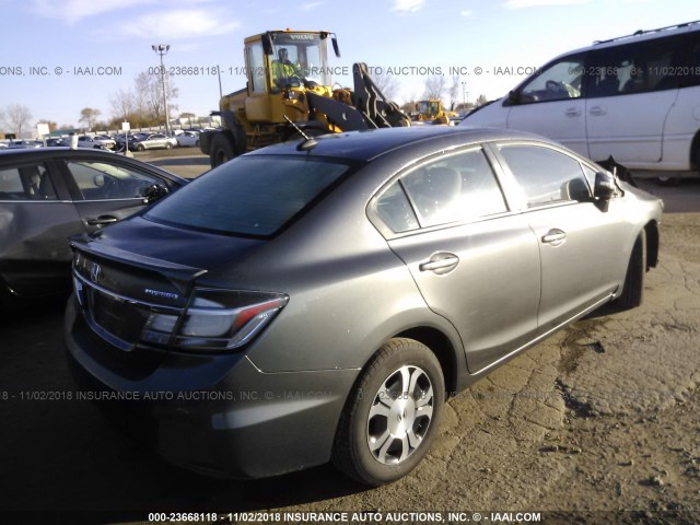 19XFB4F37DE001673 - 2013 HONDA CIVIC HYBRID L GRAY photo 4