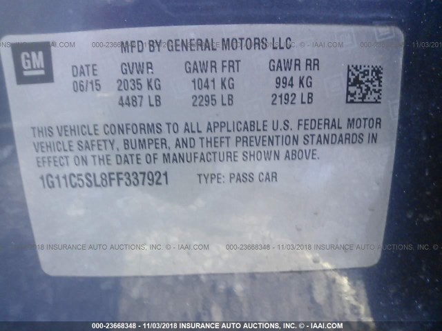 1G11C5SL8FF337921 - 2015 CHEVROLET MALIBU 1LT BLUE photo 9