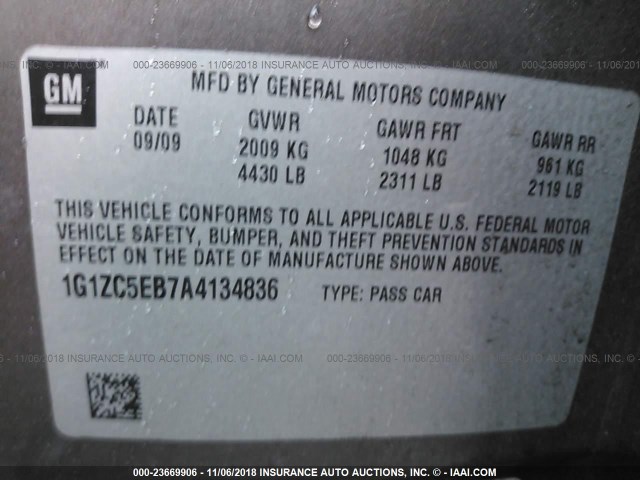 1G1ZC5EB7A4134836 - 2010 CHEVROLET MALIBU 1LT BROWN photo 9