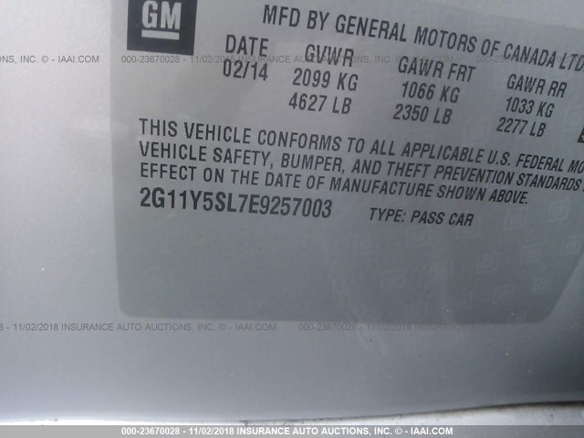 2G11Y5SL7E9257003 - 2014 CHEVROLET IMPALA LS SILVER photo 9