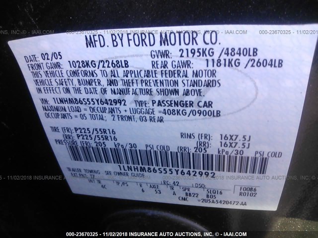 1LNHM86S55Y642992 - 2005 LINCOLN LS 灰色 照片 9