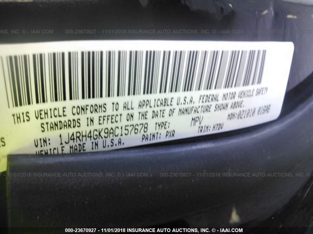 1J4RH4GK9AC157678 - 2010 JEEP COMMANDER SPORT შავი ფოტო 9