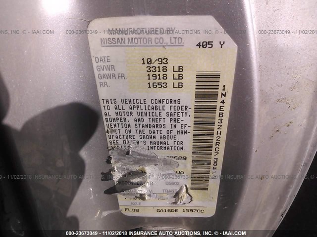 1N4EB32H2RC738680 - 1994 NISSAN SENTRA E/XE/SE/LE SILVER photo 9