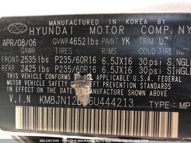 KM8JN12D96U444213 - 2006 HYUNDAI TUCSON GLS/LIMITED 蓝色 照片 9