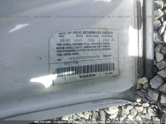 YV1LW5723T2185633 - 1996 VOLVO 850 WHITE photo 9