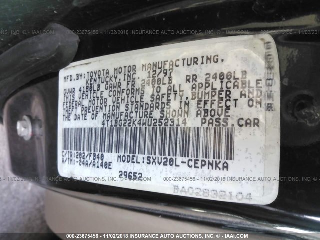 4T1BG22K4WU252314 - 1998 TOYOTA CAMRY CE/LE/XLE 蓝色 照片 9