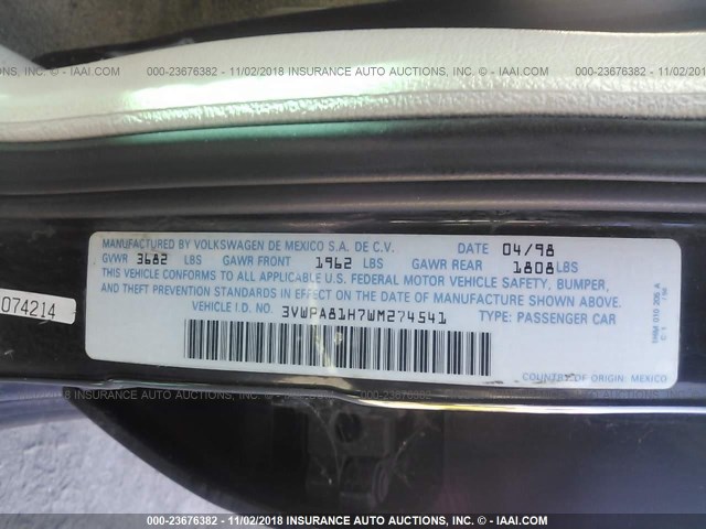 3VWPA81H7WM274541 - 1998 VOLKSWAGEN JETTA WOLFSBURG 黑色 照片 9