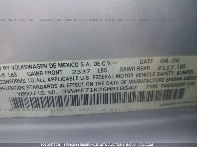 3VWRF71K26M818542 - 2006 VOLKSWAGEN JETTA 2.5 SILVER photo 9