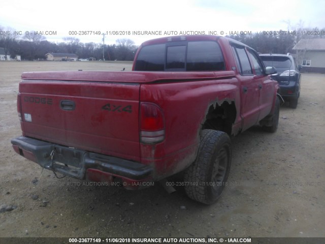 1B7GG2AN91S156415 - 2001 DODGE DAKOTA QUAD RED photo 4