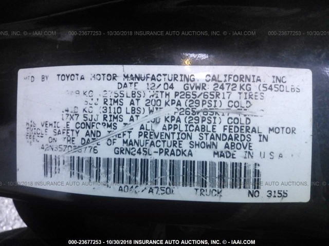 5TELU42N35Z033776 - 2005 TOYOTA TACOMA DOUBLE CAB 黑色 照片 9