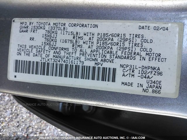 JTLKT324740161179 - 2004 TOYOTA SCION XB Boz foto 9