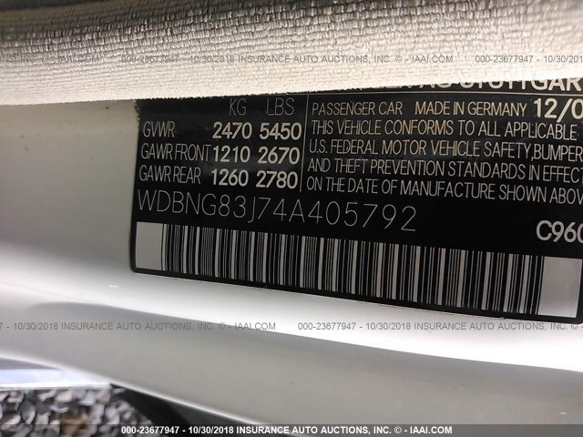 WDBNG83J74A405792 - 2004 MERCEDES-BENZ S 430 4MATIC WHITE photo 9