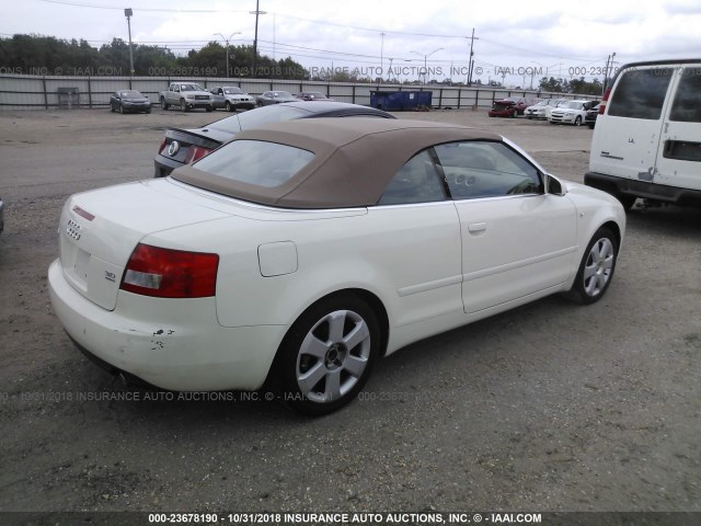 WAUDT48H44K008751 - 2004 AUDI A4 QUATTRO WHITE photo 4