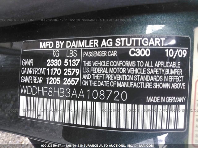 WDDHF8HB3AA108720 - 2010 MERCEDES-BENZ E 350 4MATIC GREEN photo 9