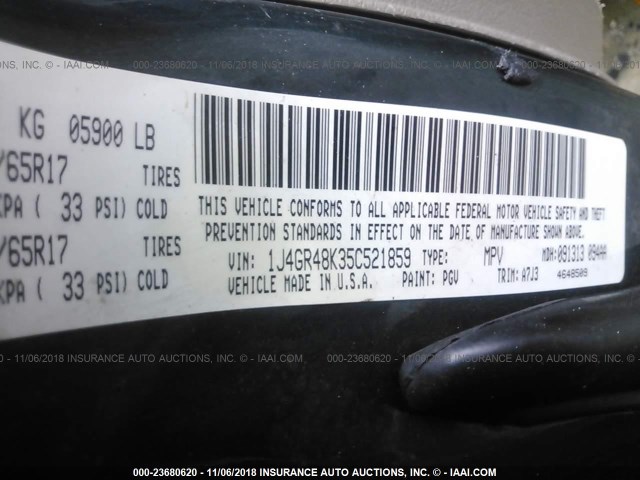 1J4GR48K35C521859 - 2005 JEEP GRAND CHEROKEE LAREDO/COLUMBIA/FREEDOM 绿色 照片 9