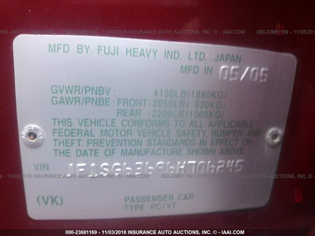 JF1SG63696H706245 - 2006 SUBARU FORESTER 2.5X RED photo 9