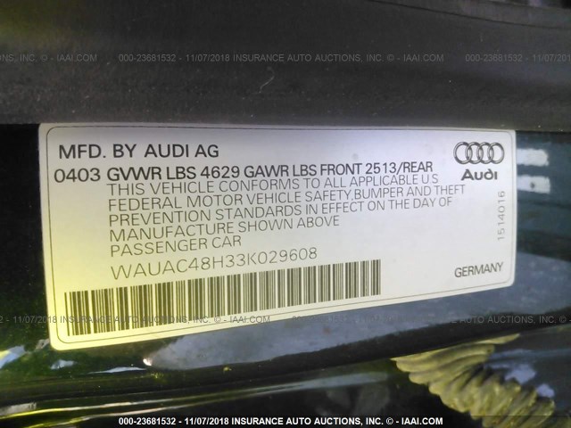 WAUAC48H33K029608 - 2003 AUDI A4 1.8 CABRIOLET GREEN photo 9