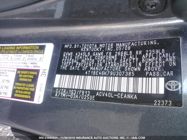 4T1BE46K79U307385 - 2009 TOYOTA CAMRY SE/LE/XLE ნაცრისფერი ფოტო 9