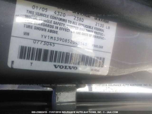 YV1MS390852095140 - 2005 VOLVO S40 2.4I GRAY photo 9