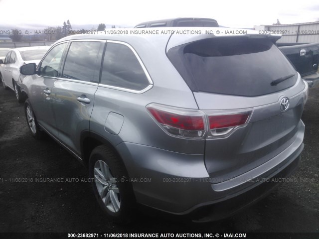 5TDBKRFH9FS092915 - 2015 TOYOTA HIGHLANDER LE/LE PLUS SILVER photo 3