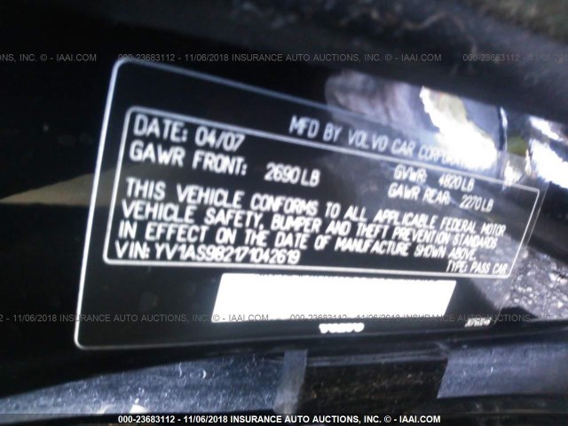 YV1AS982171042619 - 2007 VOLVO S80 3.2 BLACK photo 9