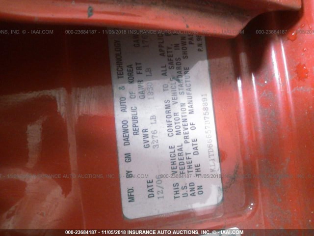 KL1TD66657B758891 - 2007 CHEVROLET AVEO LS RED photo 9