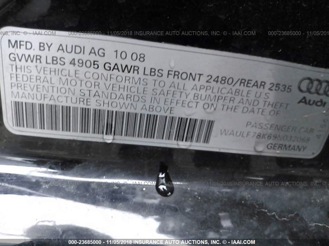 WAULF78K69N032068 - 2009 AUDI A4 2.0T QUATTRO BLACK photo 9