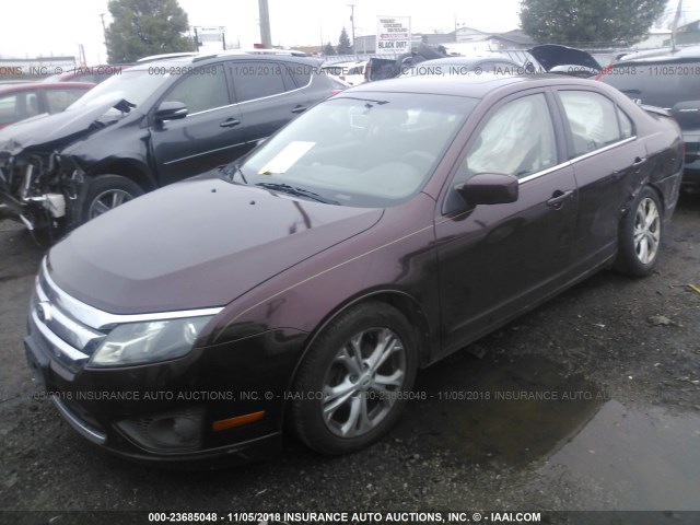 3FAHP0HA9CR216581 - 2012 FORD FUSION SE BURGUNDY photo 2