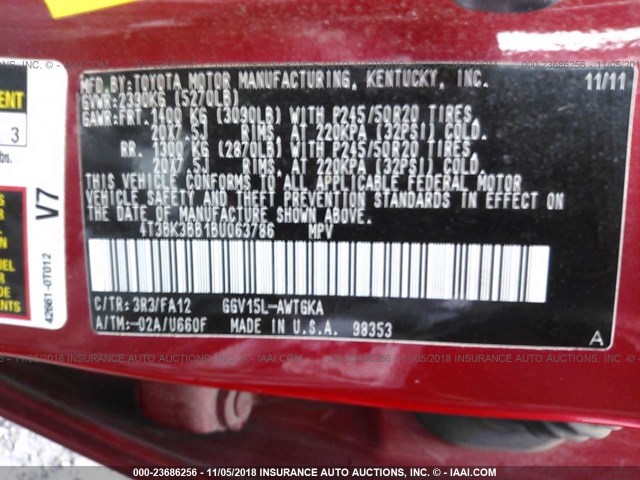 4T3BK3BB1BU063786 - 2011 TOYOTA VENZA RED photo 9