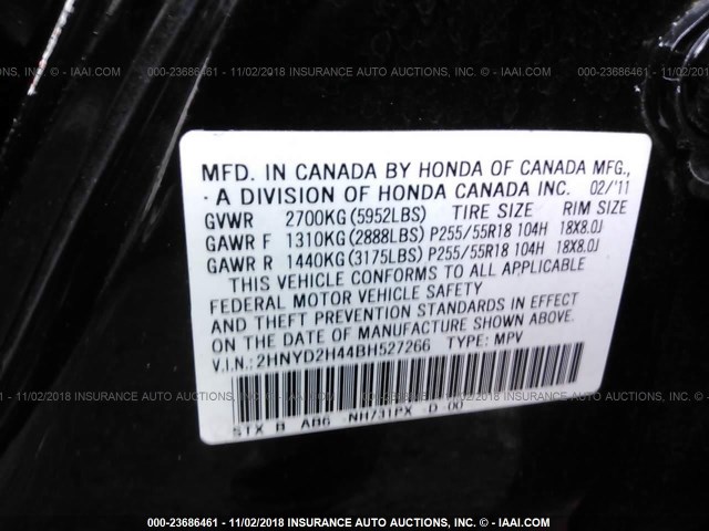 2HNYD2H44BH527266 - 2011 ACURA MDX TECHNOLOGY BLACK photo 9