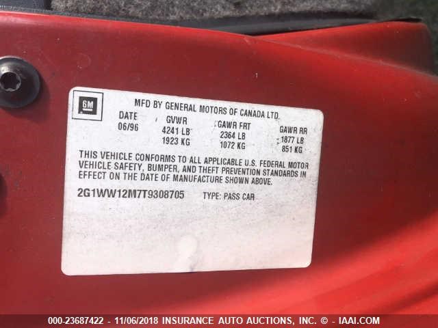 2G1WW12M7T9308705 - 1996 CHEVROLET MONTE CARLO LS RED photo 9