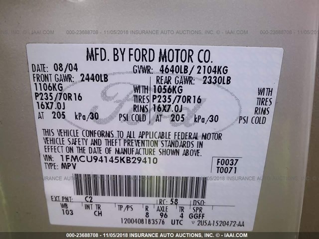 1FMCU94145KB29410 - 2005 FORD ESCAPE LIMITED Pewter photo 9
