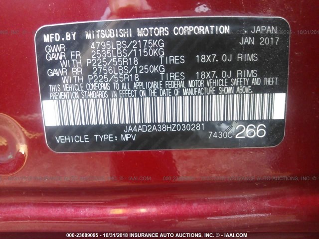 JA4AD2A38HZ030281 - 2017 MITSUBISHI OUTLANDER ES Qırmızı foto 9