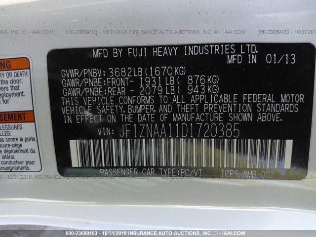 JF1ZNAA11D1720385 - 2013 TOYOTA SCION FR-S WHITE photo 9