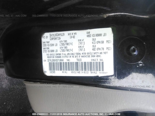 3D7KU286X3G710840 - 2003 DODGE RAM 2500 ST/SLT 黑色 照片 9