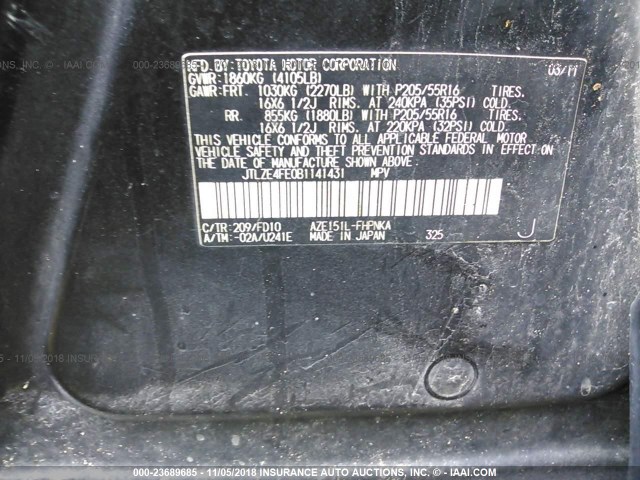 JTLZE4FE0B1141431 - 2011 TOYOTA SCION XB შავი ფოტო 9