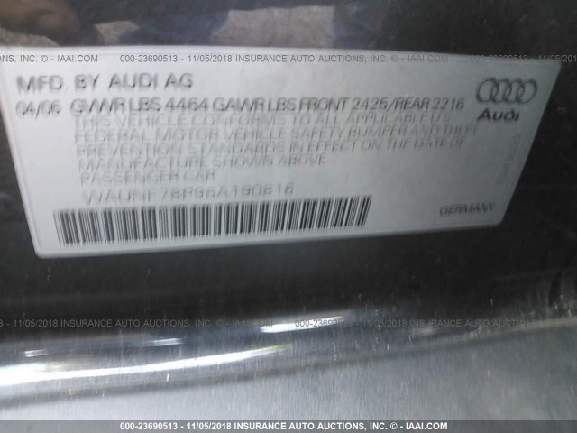 WAUNF78P96A190816 - 2006 AUDI A3 2.0 PREMIUM GRAY photo 9