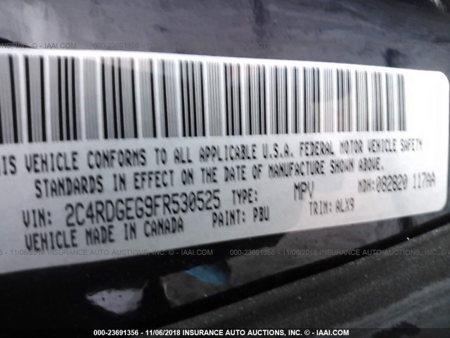 2C4RDGEG9FR530525 - 2015 DODGE GRAND CARAVAN R/T BLUE photo 9