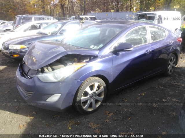 5NPDH4AE1CH128685 - 2012 HYUNDAI ELANTRA GLS/LIMITED BLUE photo 2