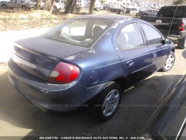 1B3ES46C51D182881 - 2001 DODGE NEON SE/ES BLUE photo 4