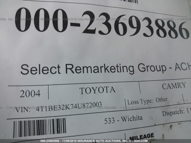 4T1BE32K74U872003 - 2004 TOYOTA CAMRY LE/XLE/SE BLUE photo 6